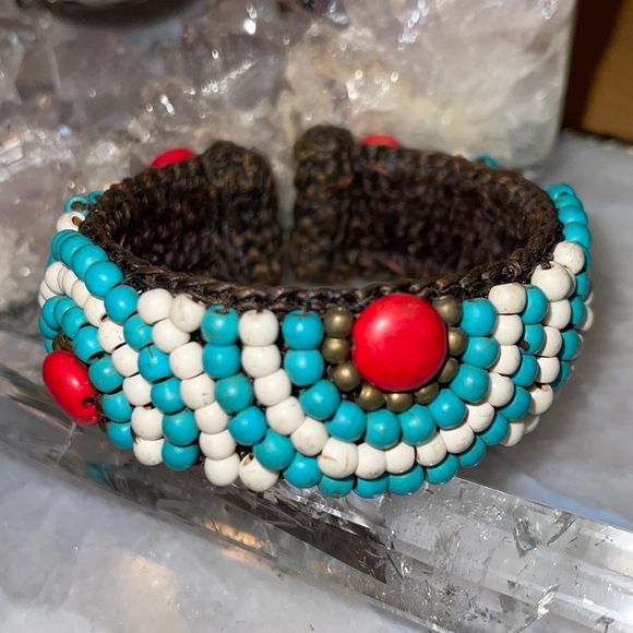 Anthropologie Jewelry - Anthropologie Boho Turquoise Bead Cuff Bracelet